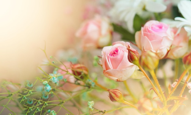 Photo roses blanches et chrysanthèmes sur fond blanc. le bouquet de la mariée. contexte. couleurs pastel douces. arrière-plan pour cartes postales, invitations et salutations.