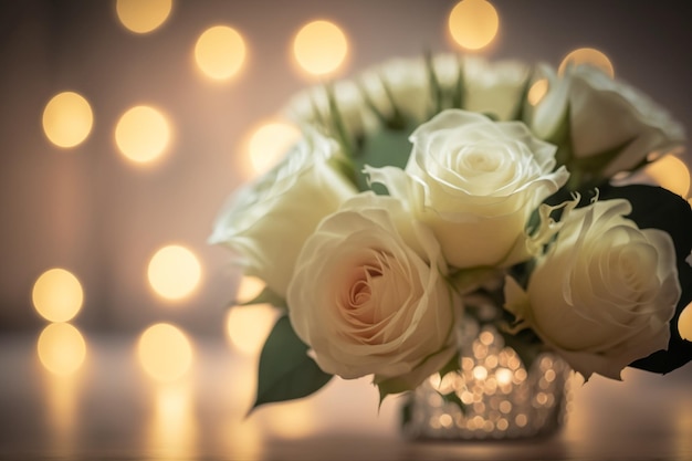 Photo roses blanches sur table