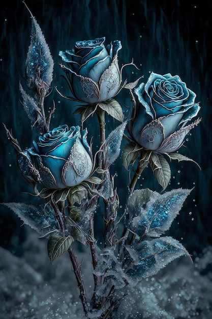 Roses bleues congelées