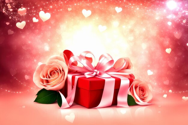 Roses et boîte-cadeau Célébration Carte de voeux Espace de copie