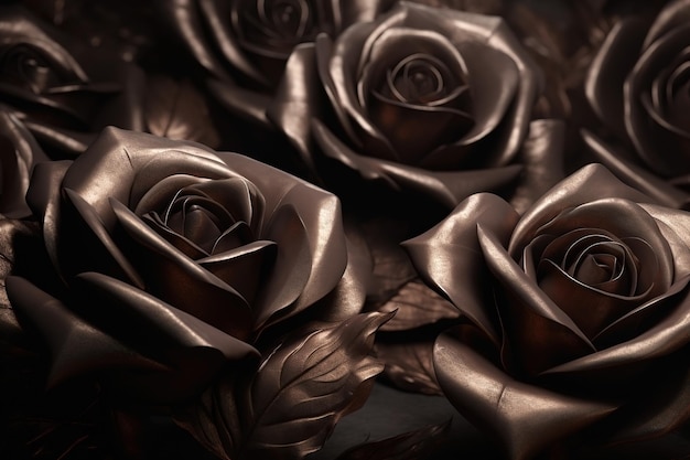 Roses de bronze dark moody fond romantique bannière floral gros plan Ai généré