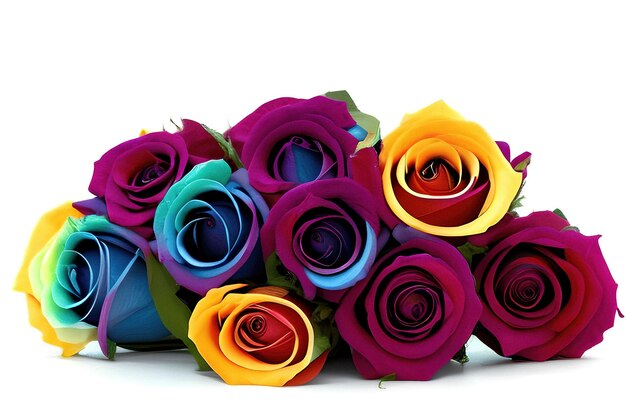 Roses avec une couleur arc-en-ciel sur fond blanc