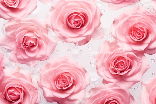 Roses dans l'eau sur un fond blanc Spa et concept de cosmétique Arrière-plan