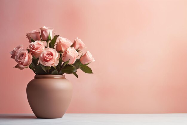roses dans un pot d'argile minimalisme fond pastel réalité photo de stock