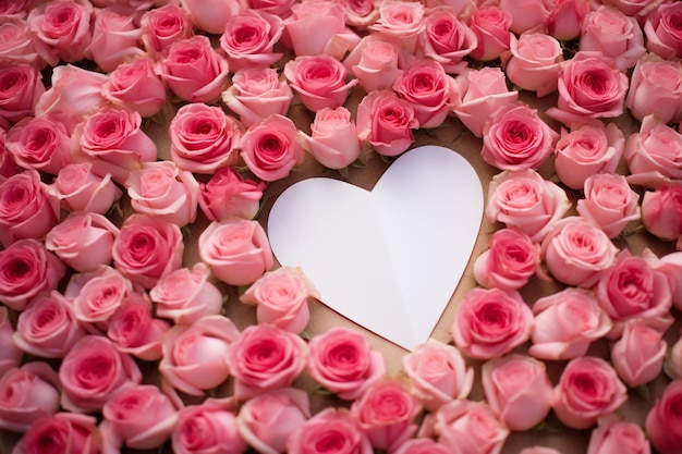 Photo des roses disposées en forme de cœur avec une lettre d'amour à côté