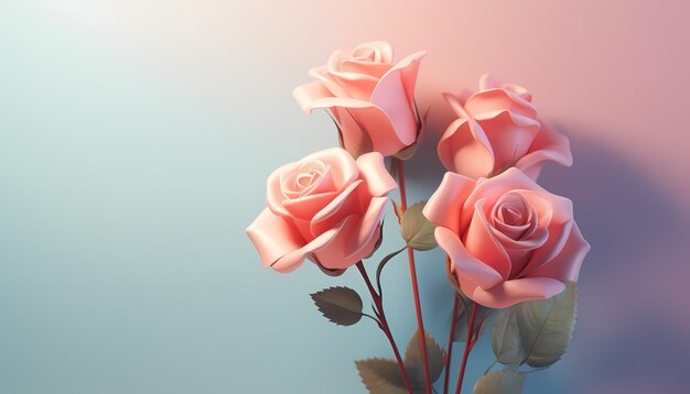 Photo roses fleur 3d couleurs pastel douces