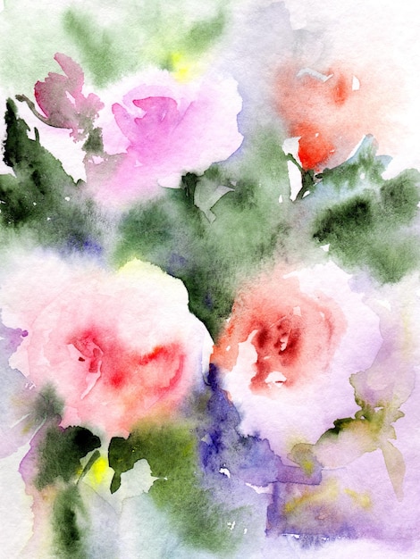 Roses Fleurs aquarelles en vrac Peinture de bouquet d'été Modèle de conception d'invitation de mariage