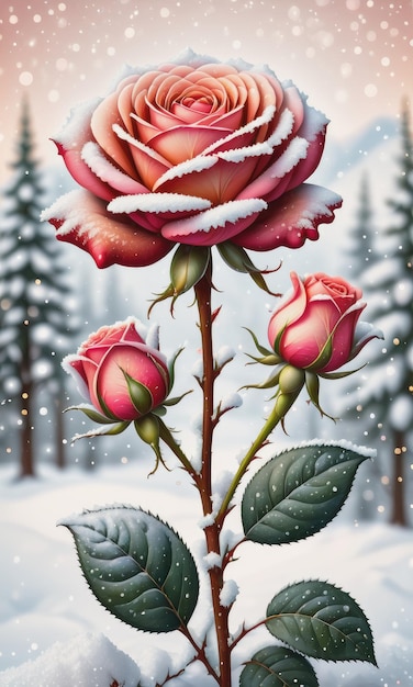 Des roses en fleurs couvertes de neige