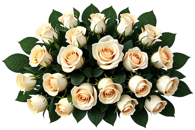 Roses et fleurs sur fond blanc