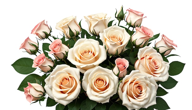 Roses et fleurs sur fond blanc