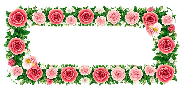 Roses et fleurs sur fond blanc