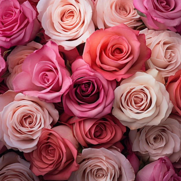 Des roses fraîches des fleurs colorées dans des nuances de rose de près