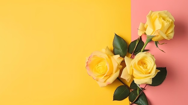 Roses jaunes sur fond coloré Concept de printemps Generative AI