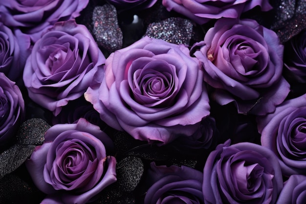 Des roses lilas sur noir Des roses violettes isolées Des roses pourpres en arrière-plan