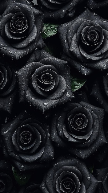 Roses noires avec fond de gouttes d'eau