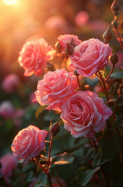 Photo des roses roses au soleil