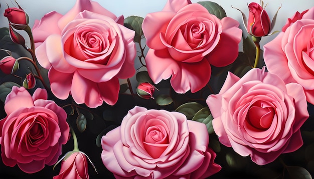 des roses roses dans la peinture