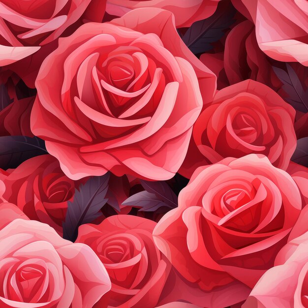 Des roses roses et rouges compactes illustrées à motifs sans couture