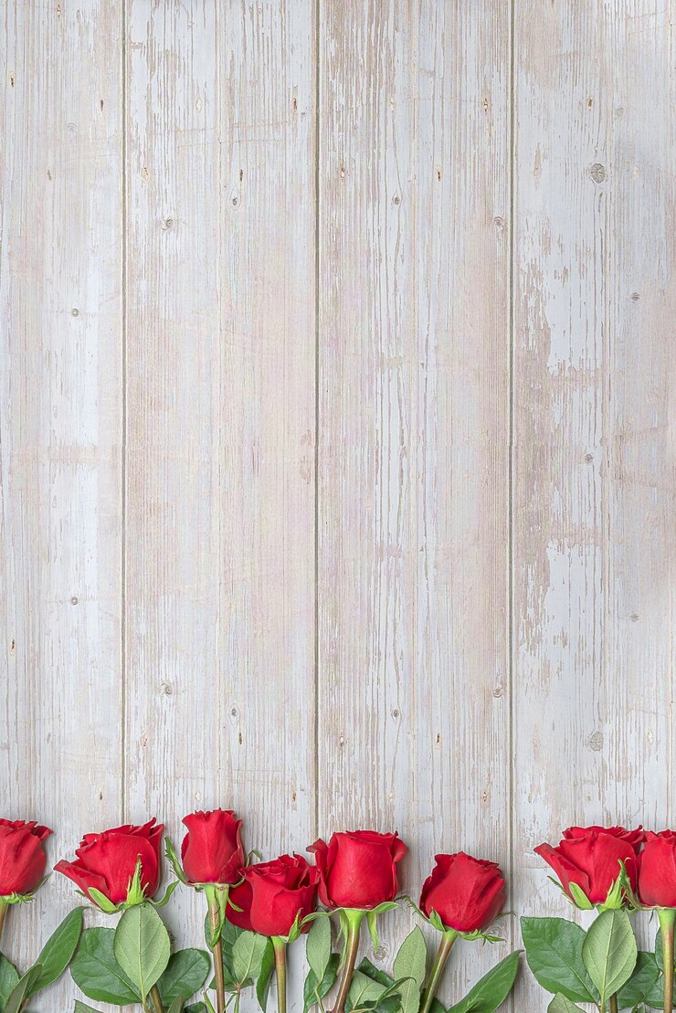 Roses rouges au bas d'un mur en bois Disposition pour les invitations de cartes postales pour la Saint-Valentin