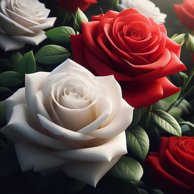 Des roses rouges et blanches