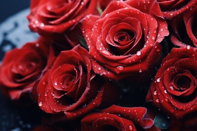 roses rouges et cadeau avec des lumières pour la Saint-Valentin