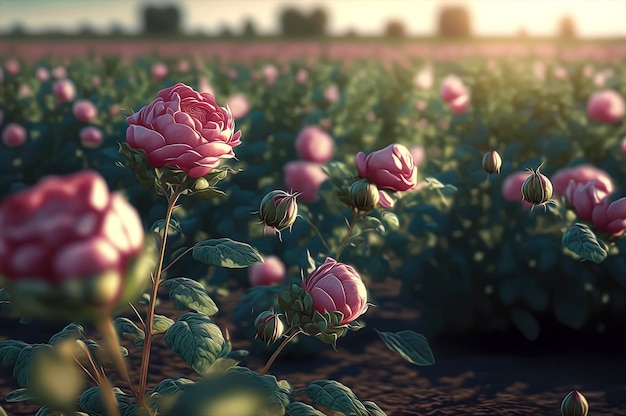 Roses rouges dans le jardin avec lumière cinématographique