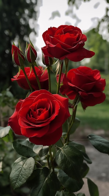 Roses rouges dans un jardin