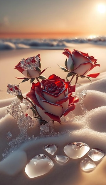 Roses rouges dans le sable