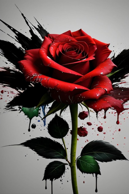 roses rouges avec effet d'éclaboussure d'encre noire et rouge