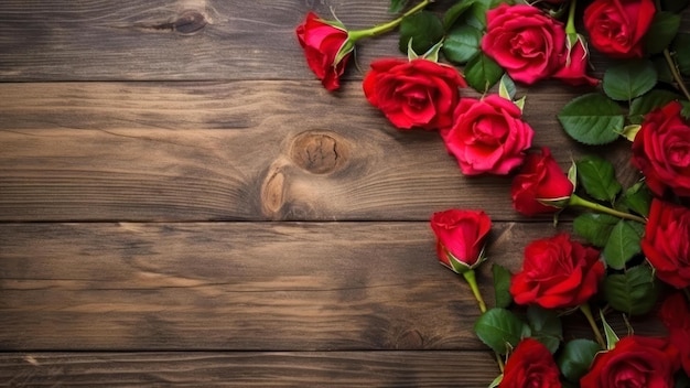 Roses rouges sur un fond en bois