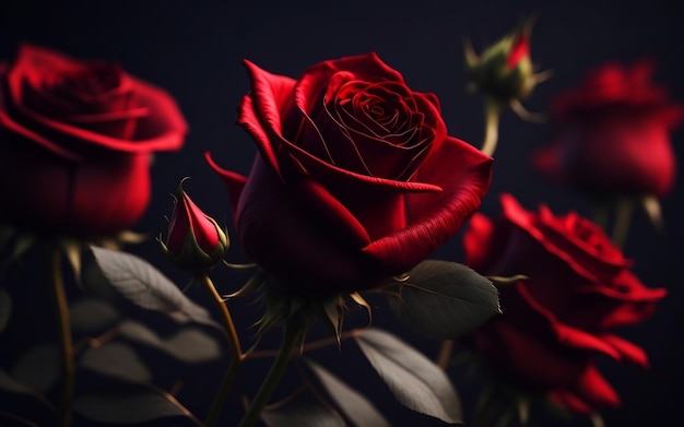 Roses rouges sur fond sombre