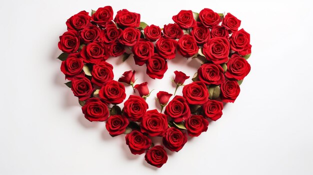Photo des roses rouges en forme de cœur sur un fond blanc