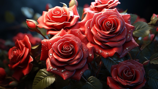 Les roses rouges rendent l'image en 3D