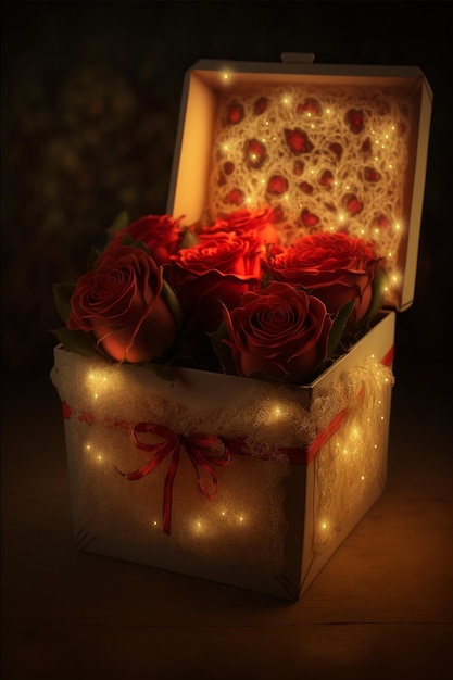 Roses rouges romantiques en boîte, IA générative