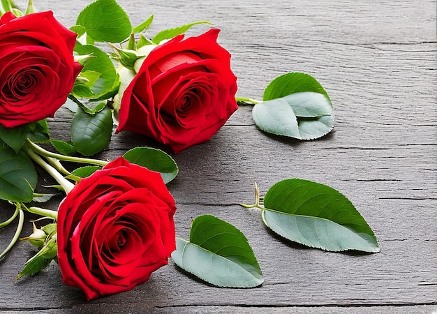 Roses rouges sur une table en bois