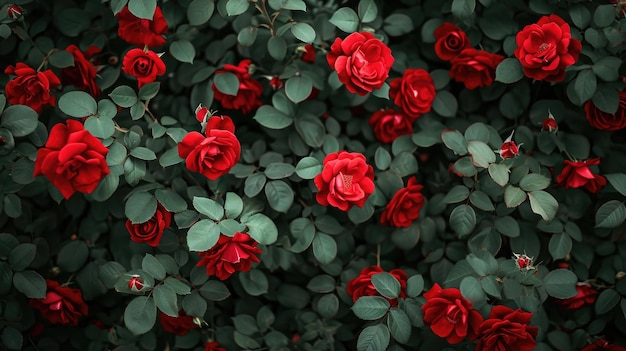 Des roses rouges vibrantes fleurissent dans un jardin vert et luxuriant