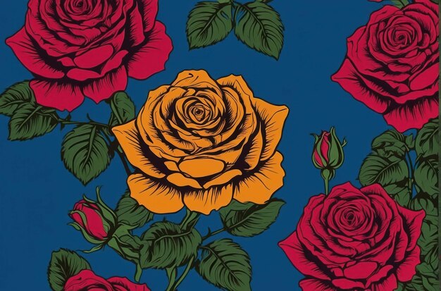 Photo des roses vibrantes sur un fond bleu