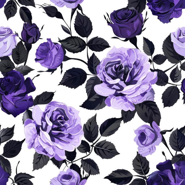 Des roses violettes à feuilles noires avec un motif floral