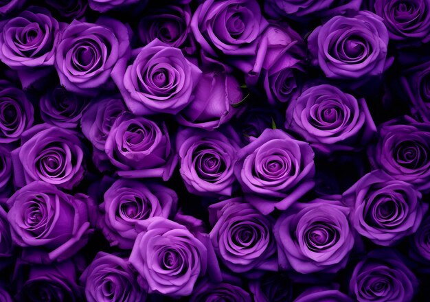 Photo des roses violettes sur fond noir fleurissent dans la mystique