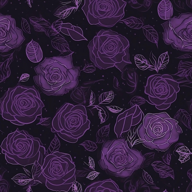 Roses violettes sur fond noir.