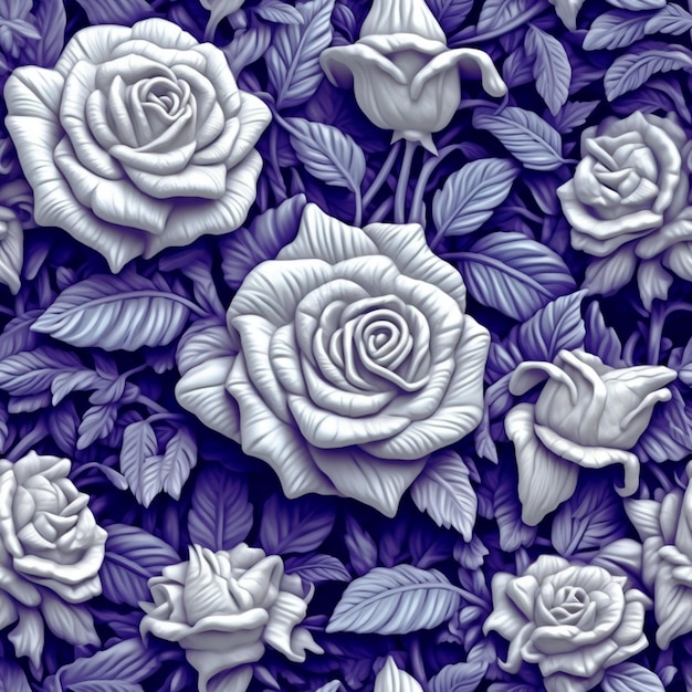 Les roses violettes sont disposées dans un motif avec des feuilles génératives ai