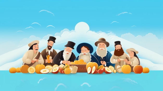 Rosh hashanah concept de vacances du nouvel an juif Les gens en tenue juive traditionnelle à la table célébrant