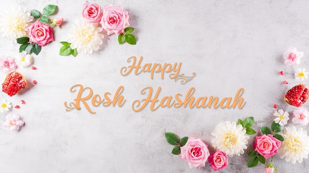 Rosh hashanah vacances du Nouvel An juif Concept de symboles traditionnels ou religieux sur fond de pierre