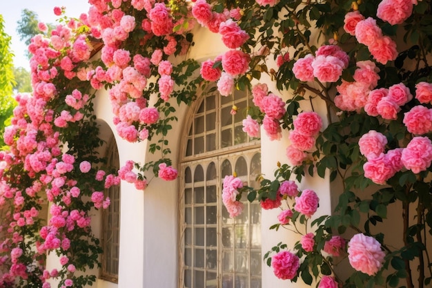 Rosiers grimpants sur le mur de la maison