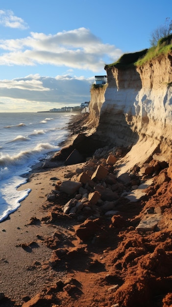 Érosion côtière Une côte est érodée par de puissantes vagues