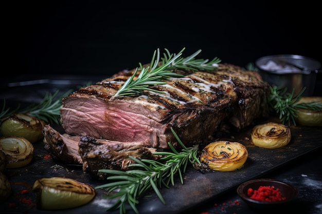 Rôti de faux-filet saisi à l'envers au fenouil et au romarin