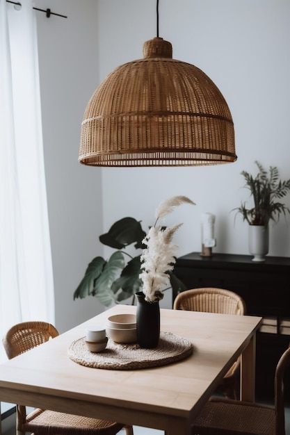 Rotin décor chambre meubles de cuisine salle à manger lampe style table beige Generative AI