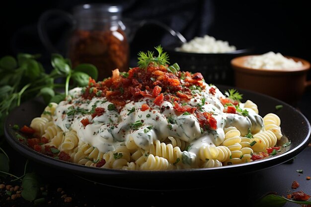 Rotini savoureux avec Alfredo crémeux et bacon