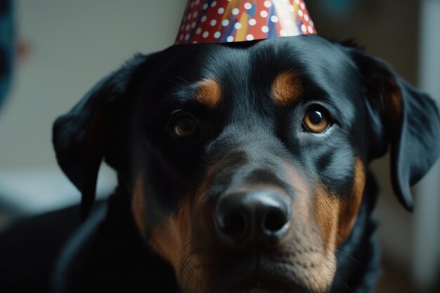 Rottweiler dans un portrait de casquette festif Generative AI