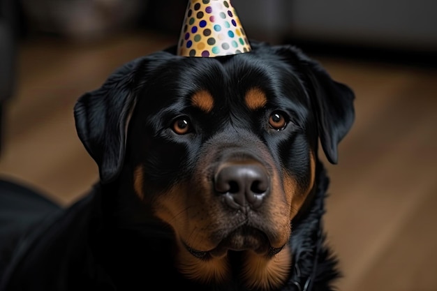 Rottweiler dans un portrait de casquette festif Generative AI